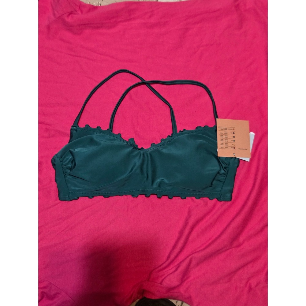 Shade & Shore Womens Scallop Trim Bralette Bikini Top Green Small NWT